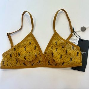 NWT Saint Laurent YSL Tulle Triangle mustard logo bralette , made in Italy